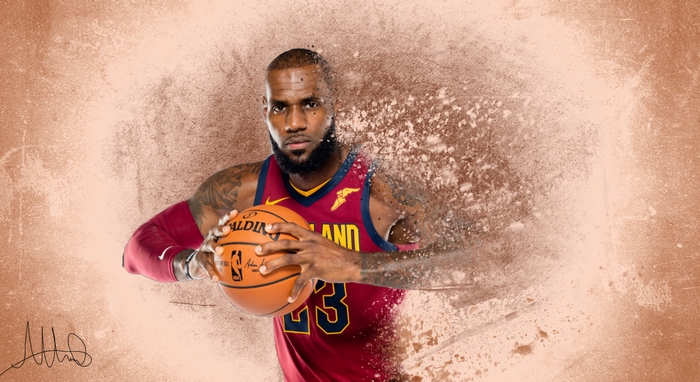 LeBron James holding a Spalding basketball