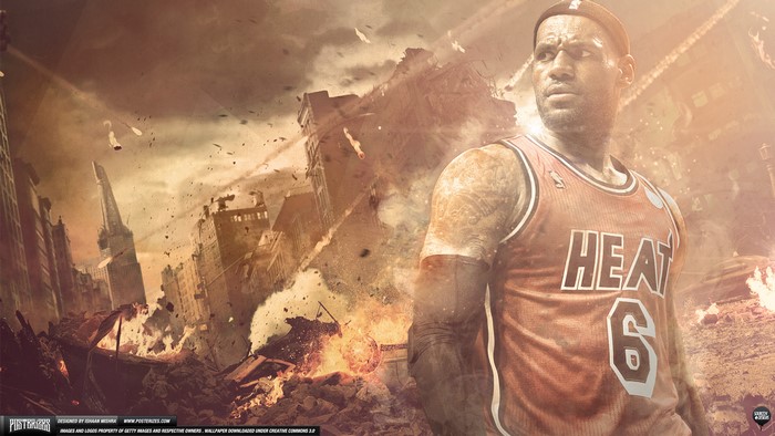 LeBron James in a destroyed city