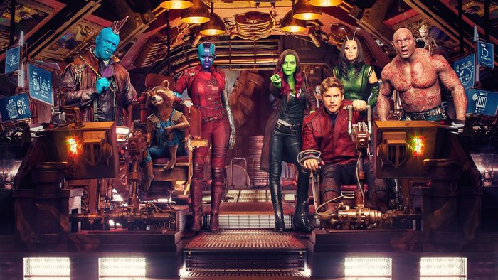 Guardians of the Galaxy characters on a spaceship