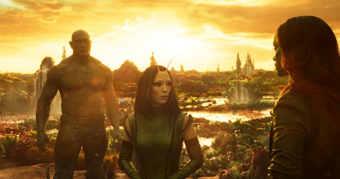 Mantis, Drax, and Gamora on Planet Ego
