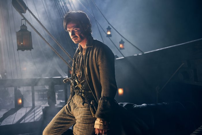 Toby Schmitz on a pirate ship
