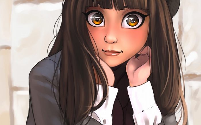 Anime girl with brown hair and large eyes