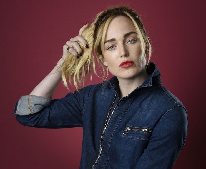 Caity Lotz in denim jumpsuit