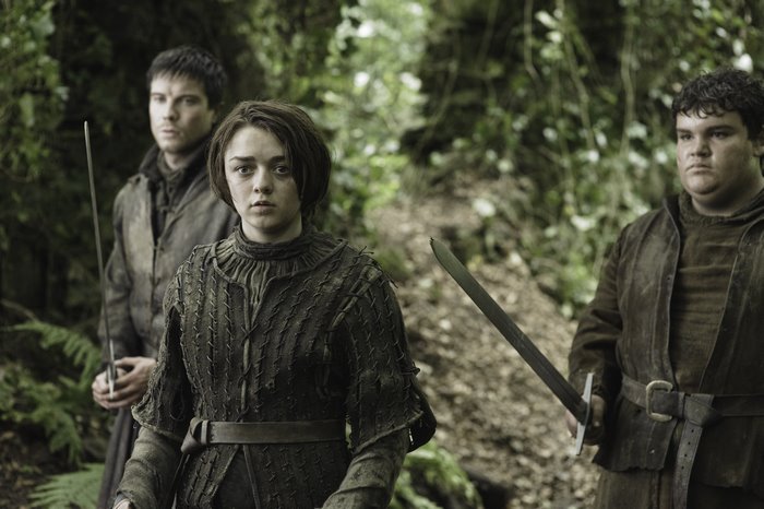 Arya Stark and companions in a forest