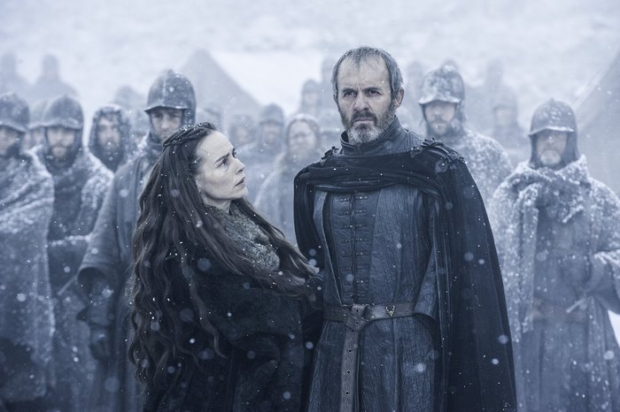 Stannis Baratheon and Melisandre in the snow