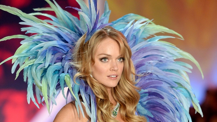 Lindsay Ellingson in a feathered costume