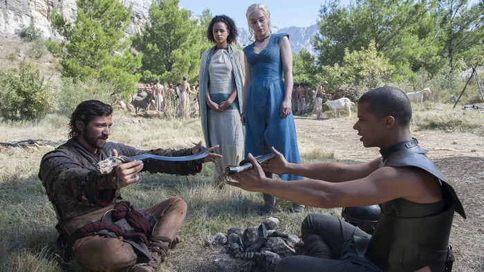 Daenerys Targaryen and Grey Worm with Daario Naharis