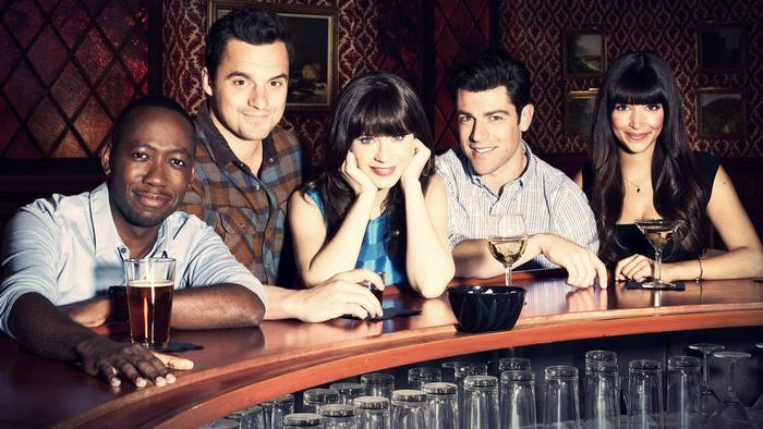 New Girl cast at a bar