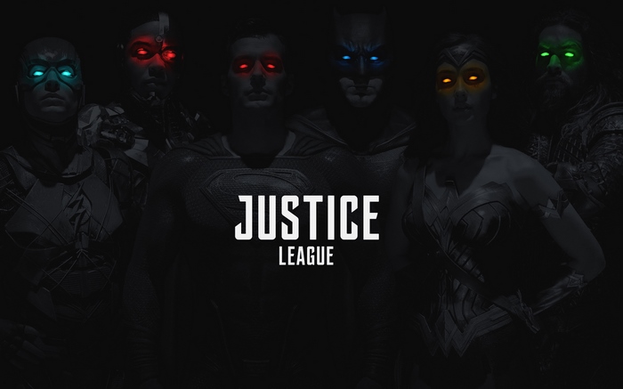 Justice League characters with glowing eyes
