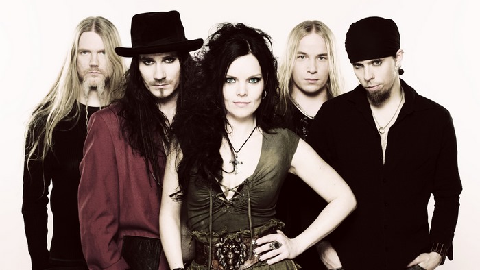 Nightwish band members posing for a photo