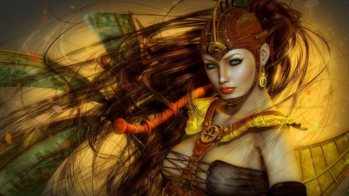 Steampunk woman with goggles and wings