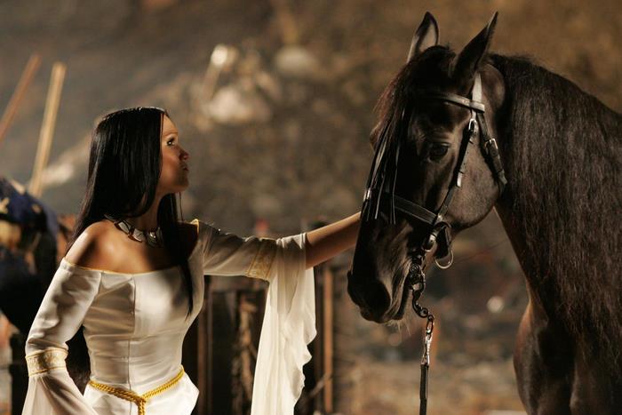 Tarja Turunen with a black horse