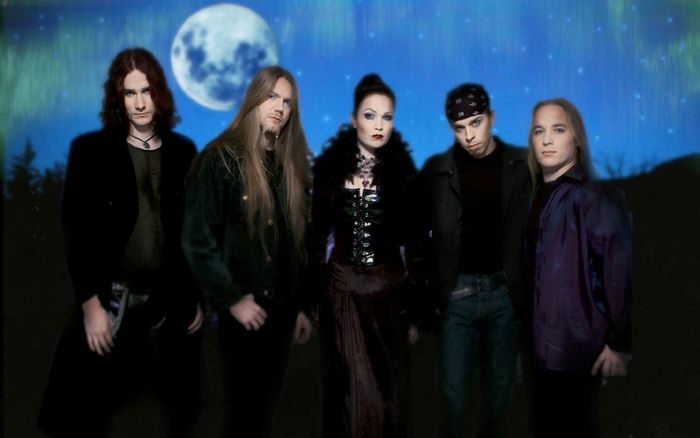 Nightwish band members with moon and aurora borealis