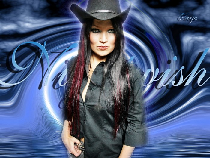Tarja Turunen in a black shirt and cowboy hat