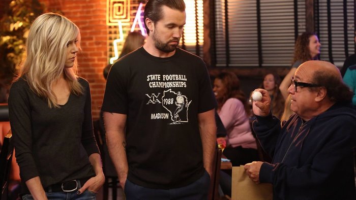 Rob McElhenney, Kaitlin Olson, and Danny DeVito in It's Always Sunny in Philadelphia
