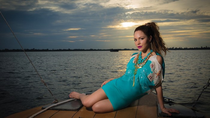 Katharine McPhee on a boat at sunset