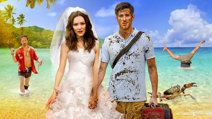 Katharine McPhee and groom on a tropical island