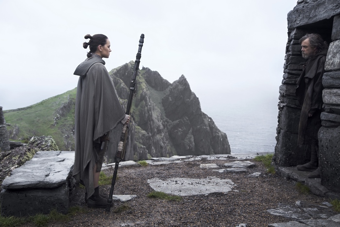 Rey and Luke Skywalker from Star Wars on Ahch-To