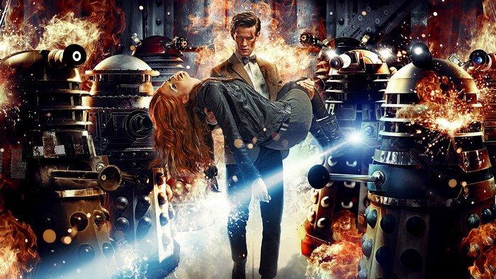 Doctor Who: Matt Smith and Amy Pond with Daleks