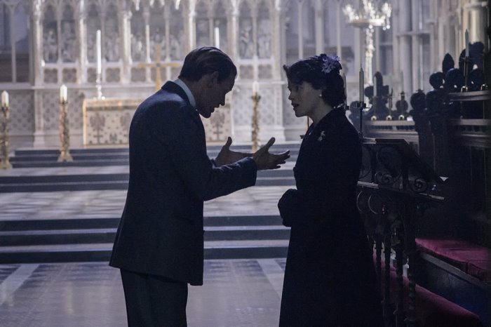 Matt Smith and Claire Foy in a church