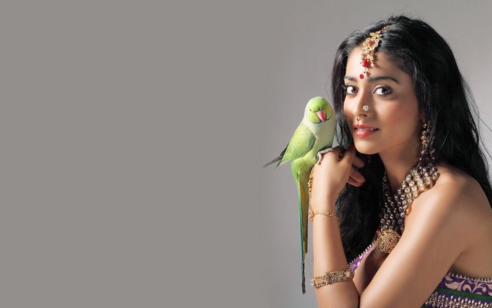 Shriya Saran with a parrot