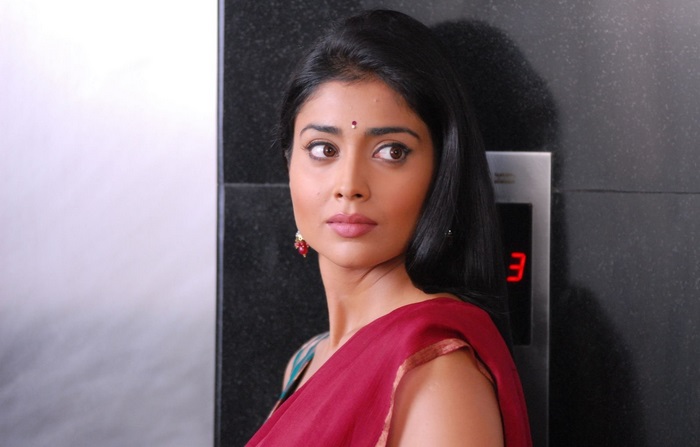 Shriya Saran in a Maroon Saree