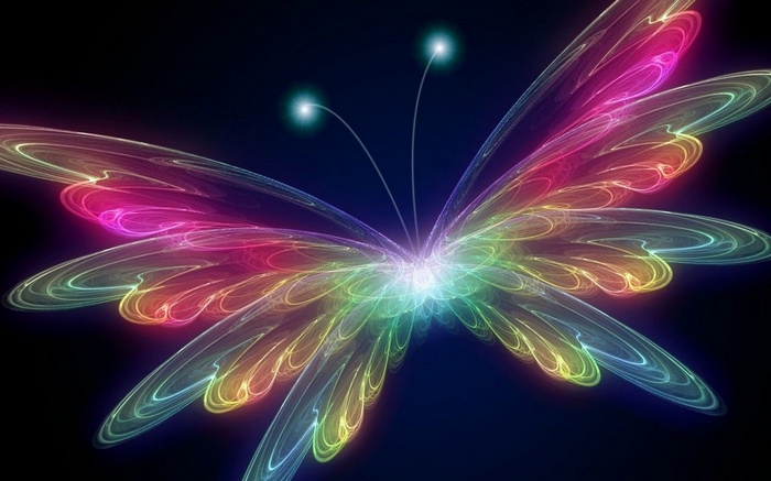 Abstract glowing butterfly with rainbow wings