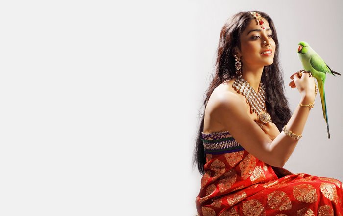Shriya Saran with a parrot
