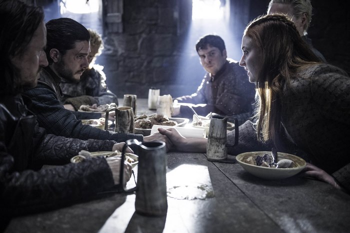 Game of Thrones: Jon Snow, Sansa Stark, and others at a feast