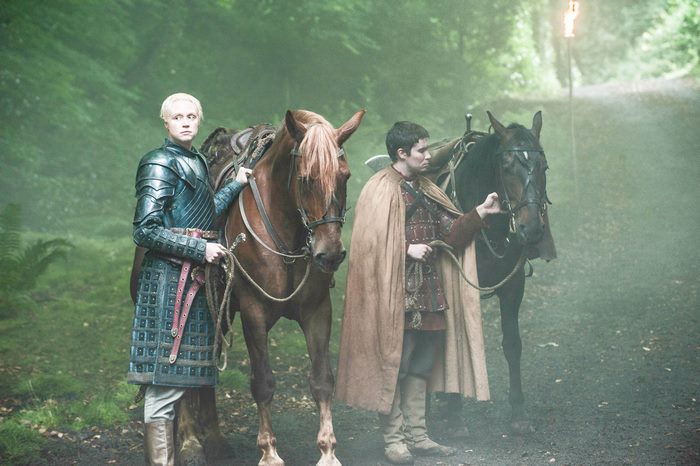 Brienne of Tarth and Podrick Payne with horses