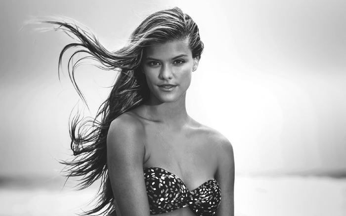 Nina Agdal in a bikini on the beach