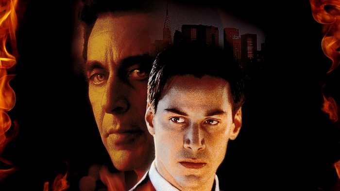 Al Pacino and Keanu Reeves in a fiery scene