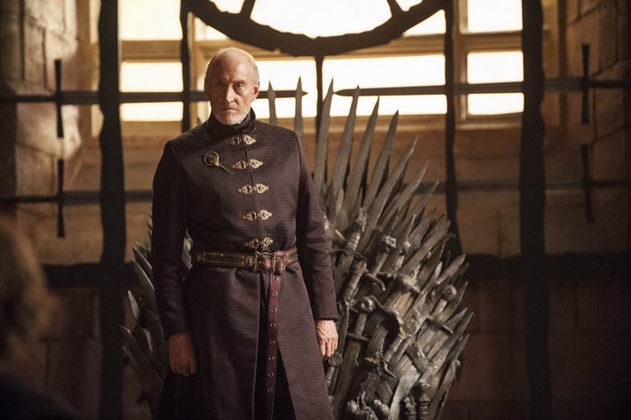 Charles Dance as Tywin Lannister on the Iron Throne
