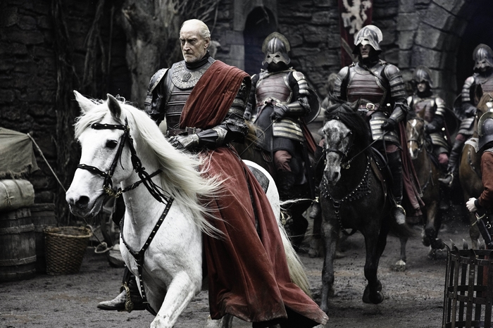 Charles Dance on horseback with knights
