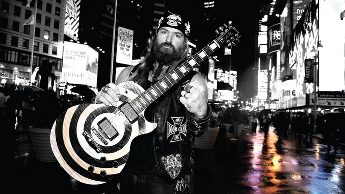 Zakk Wylde with guitar in Times Square