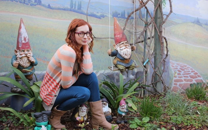 Felicia Day with Garden Gnomes