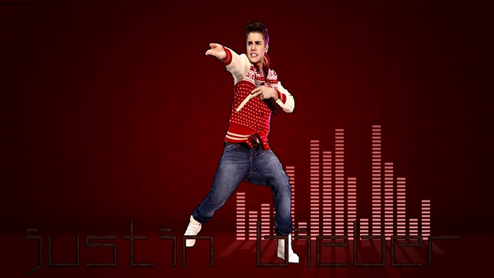 Justin Bieber performing with equalizer graphic