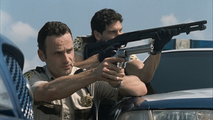 Rick Grimes and Shane Walsh with guns