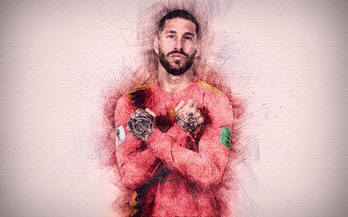 Sergio Ramos in a red jersey