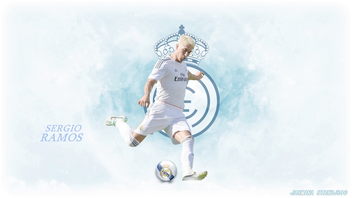 Sergio Ramos kicking a soccer ball