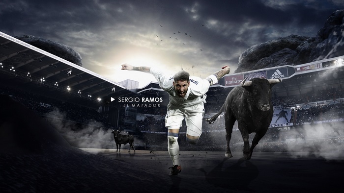 Sergio Ramos El Matador with bulls in stadium