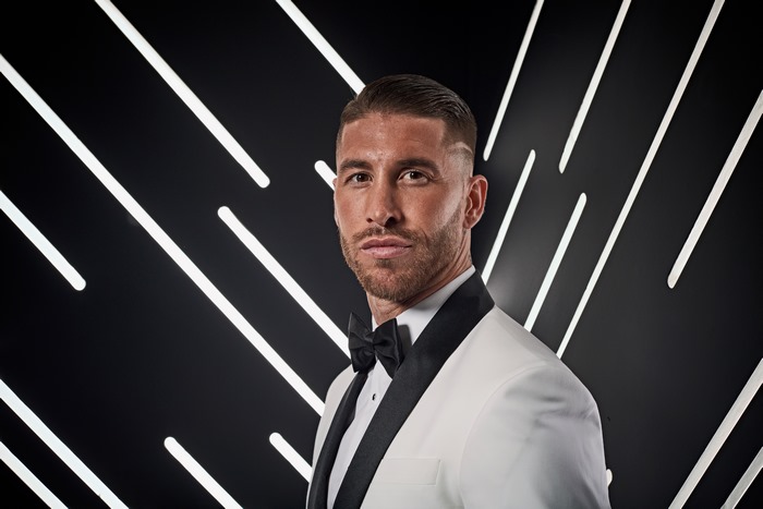 Sergio Ramos in a white tuxedo