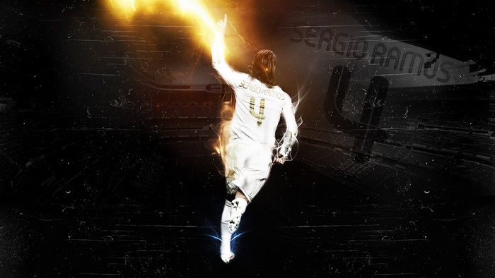 Sergio Ramos celebrating with a fiery effect