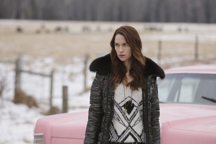 Melanie Scrofano in a winter landscape