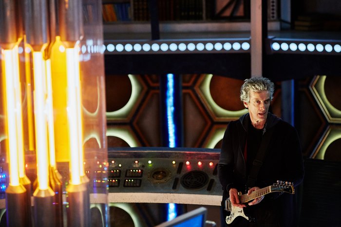 Peter Capaldi with guitar in TARDIS