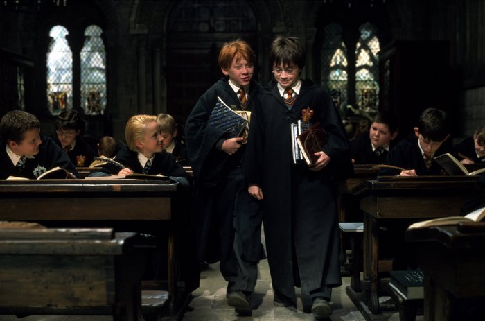 Harry Potter and Ron Weasley in classroom