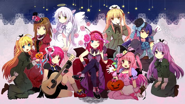 Group of anime girls in Halloween costumes