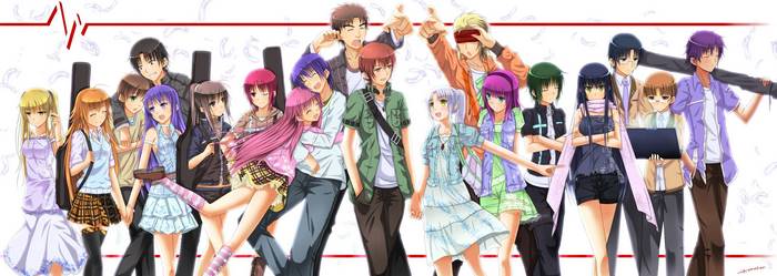 Group of anime characters with musical instruments
