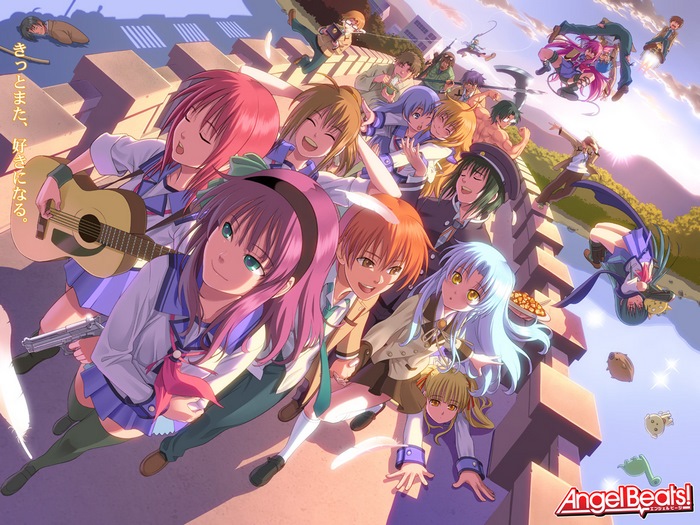 Angel Beats! characters on a rooftop