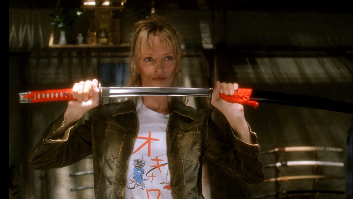 Uma Thurman holding a katana